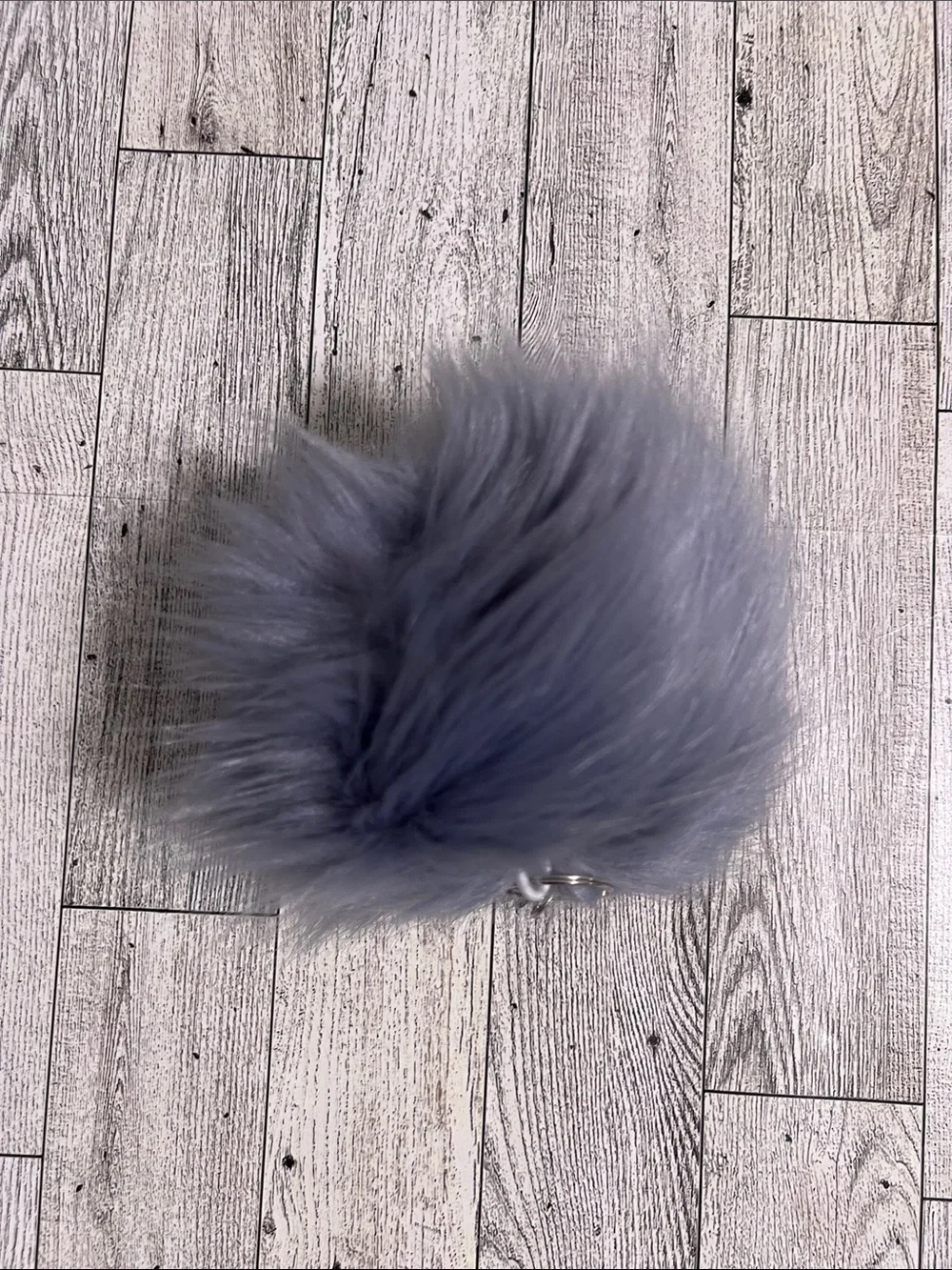Large 5 inch Blue Gray Faux Fur Pom Keychain - Purse Charm Women Accessories
